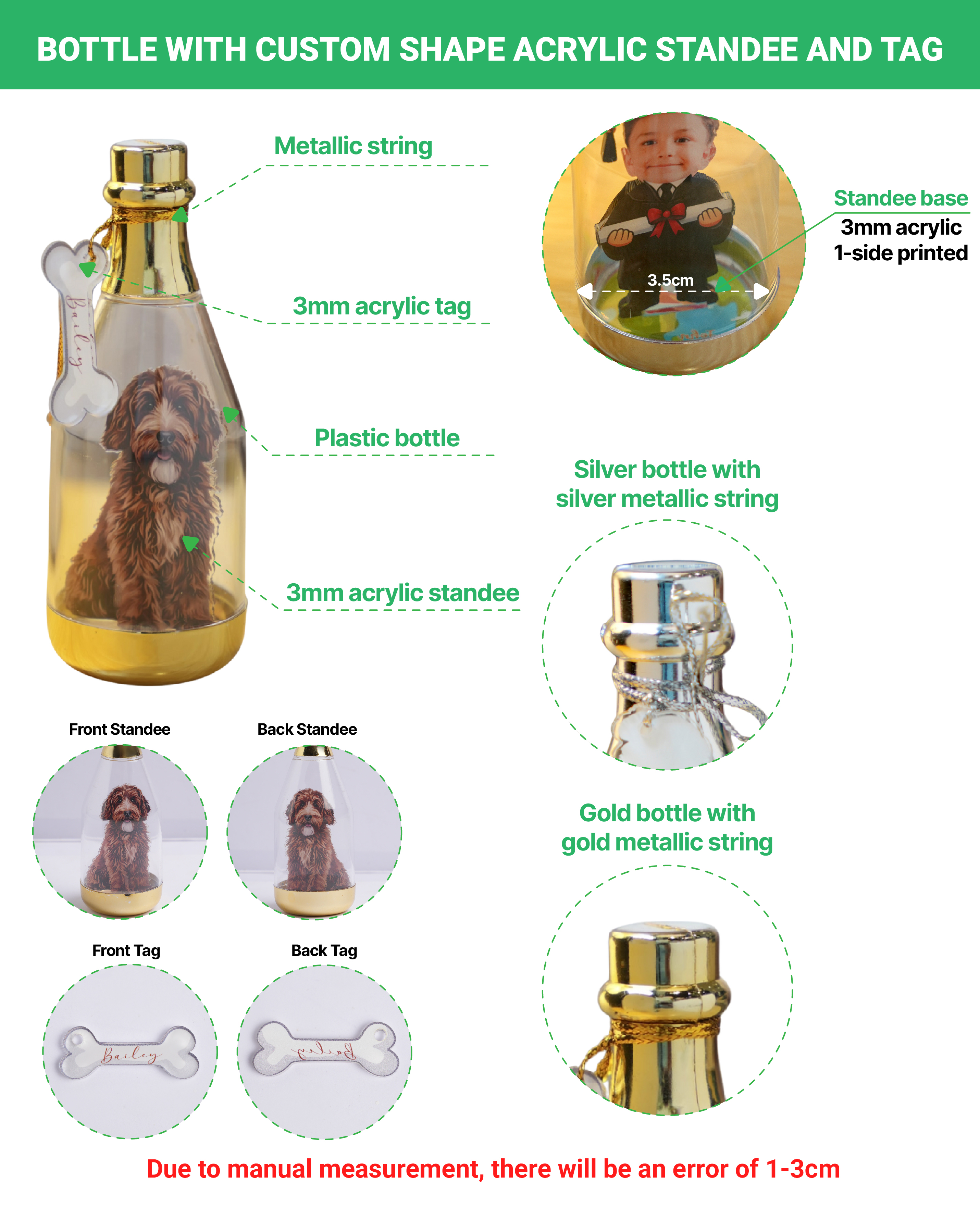  Bottle with Custom Shape Acrylic Standee and Tag