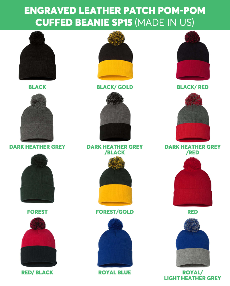 Engraved Leather Patch Pom-Pom Cuffed Beanie SP15 (Made in US) 