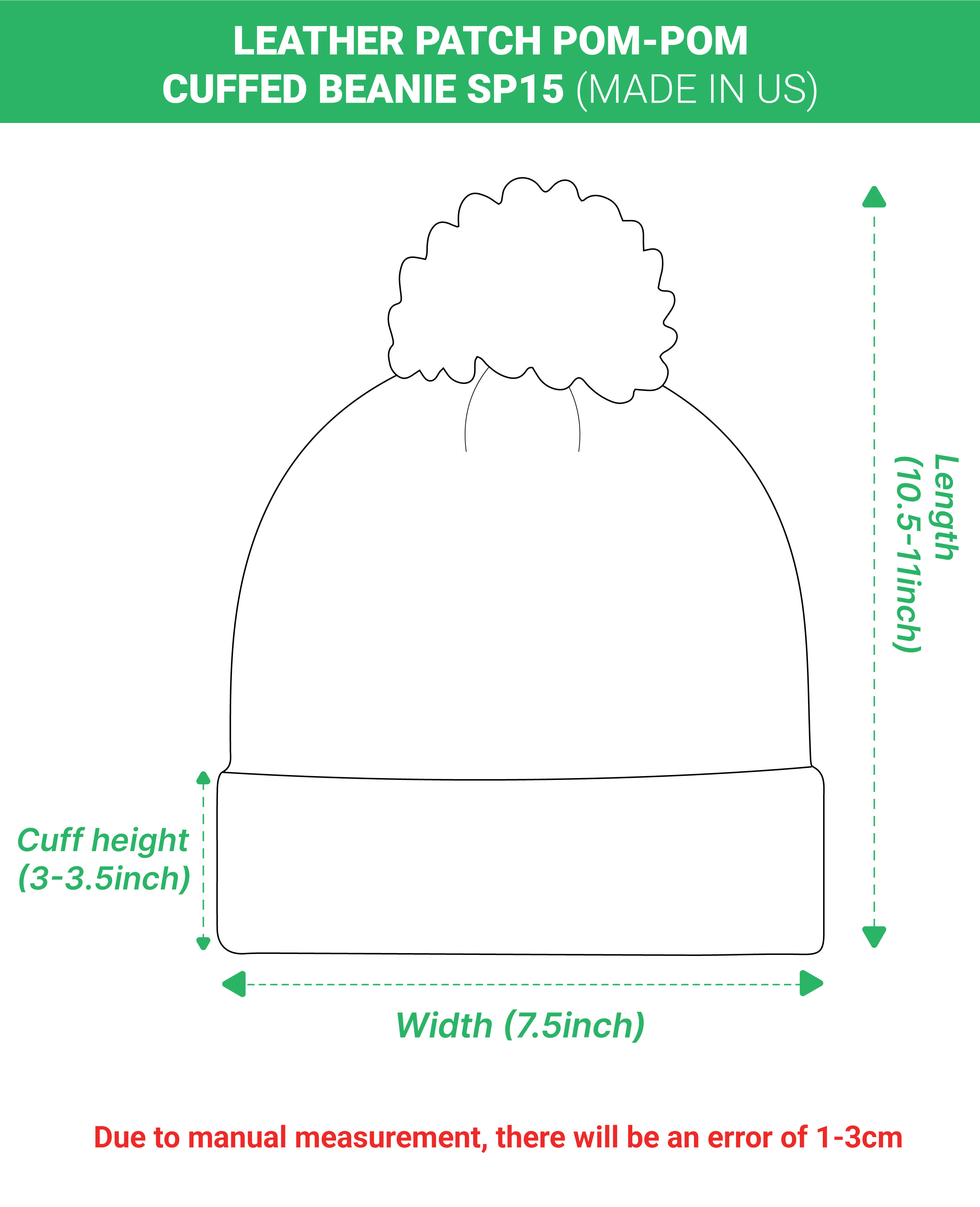 Engraved Leather Patch Pom-Pom Cuffed Beanie SP15 (Made in US) 
