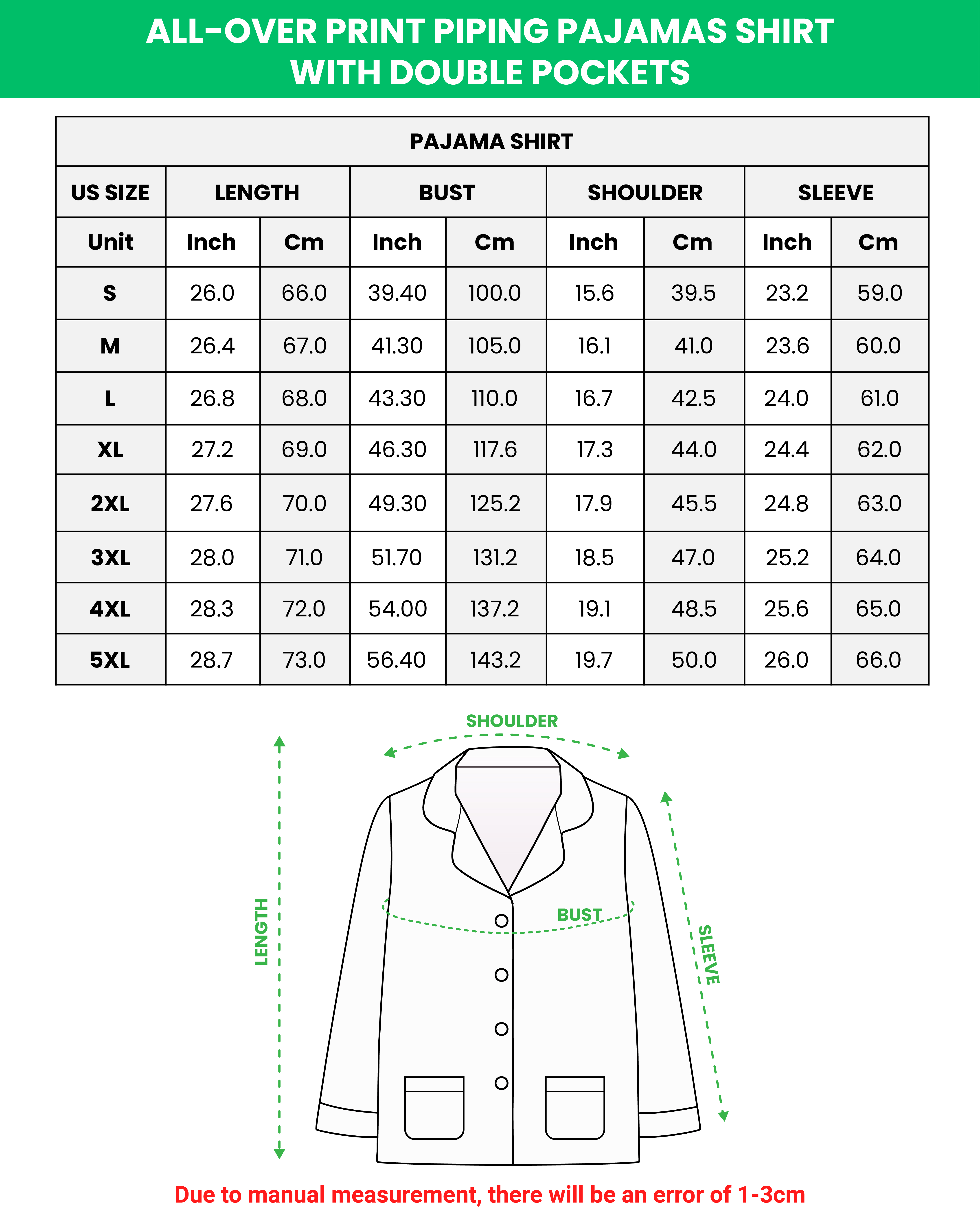 All-over Print Piping Pajamas Set with Double Pockets