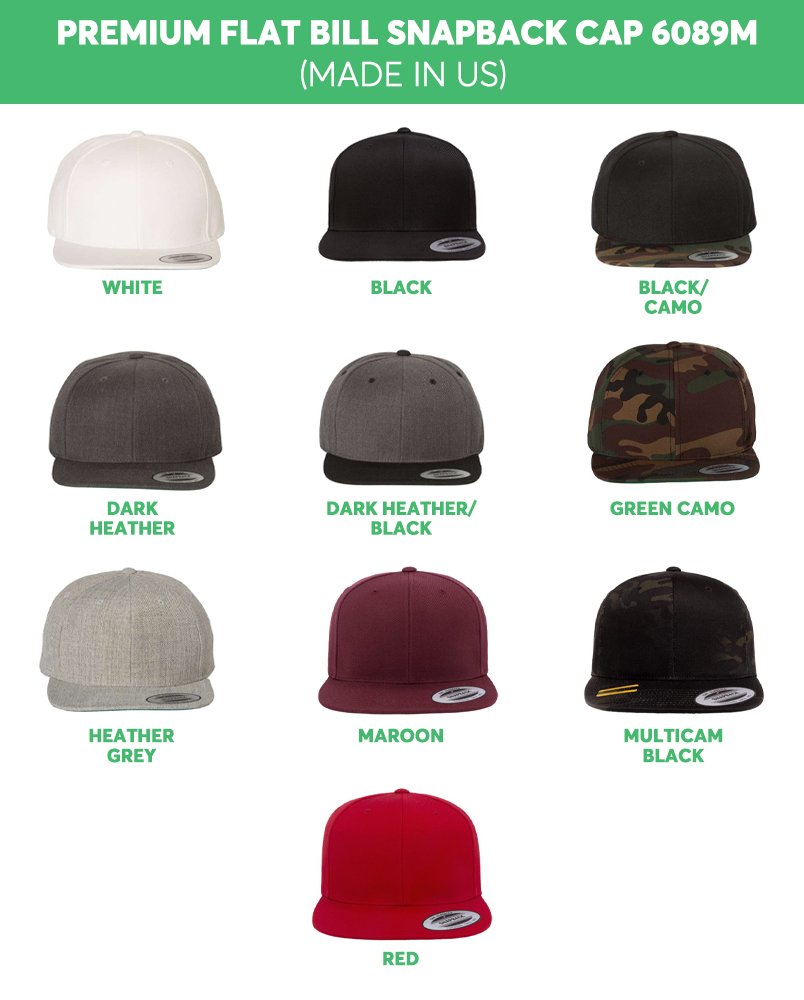 Engraved Leather Patch Premium Flat Bill Snapback Cap 6089M (Made in US)